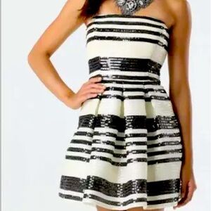 BEBE Strapless Sequence Fit and Flare Party Dress